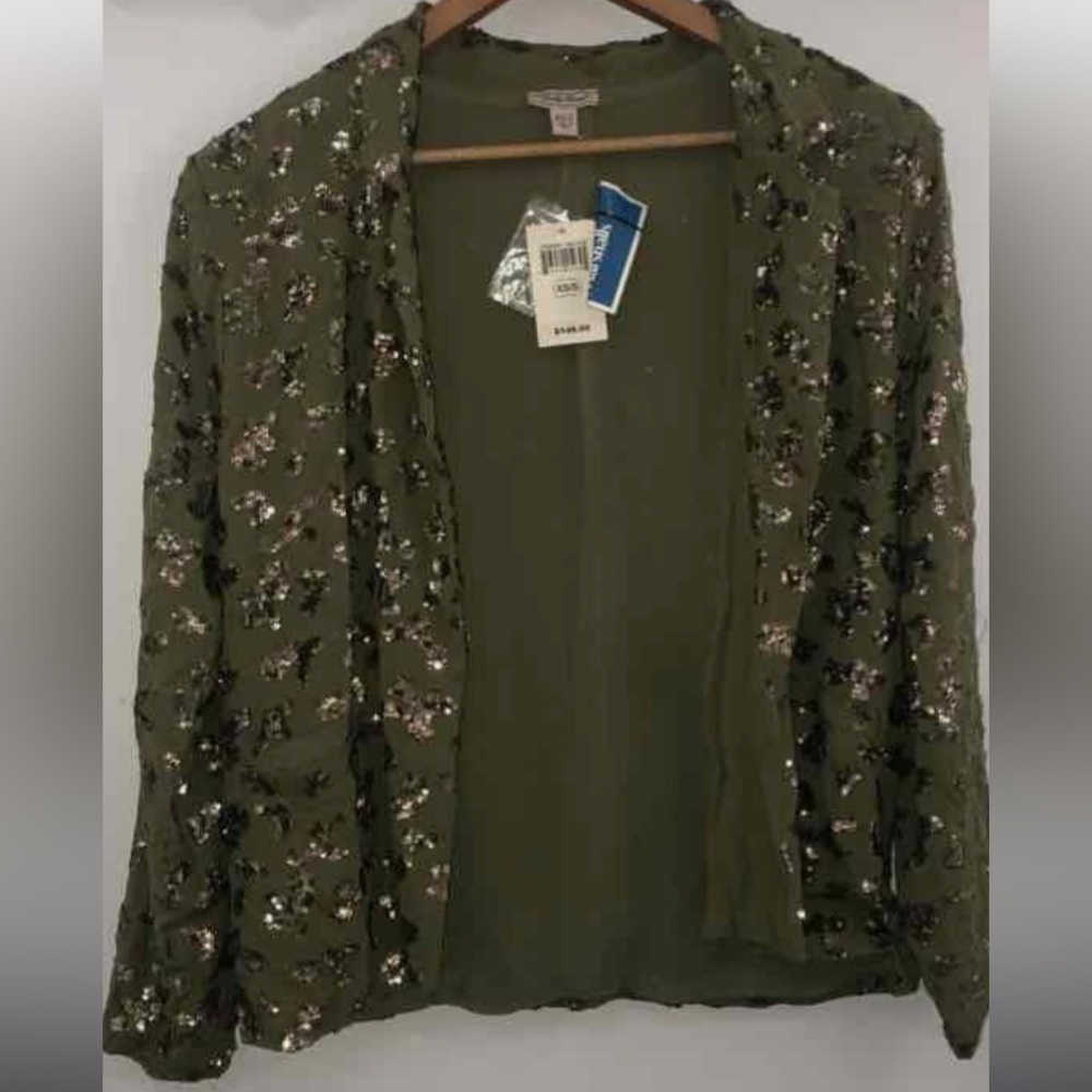 Nwt! Lucky Brand Olive Sequin Blazer - Picture 4 of 5